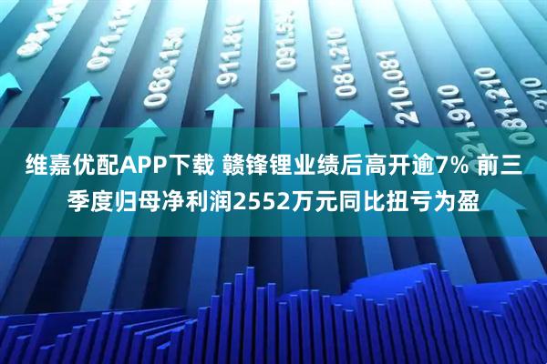 维嘉优配APP下载 赣锋锂业绩后高开逾7% 前三季度归母净利润2552万元同比扭亏为盈